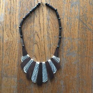 Elegant Black and Brown Bone & Wood Statement Necklace